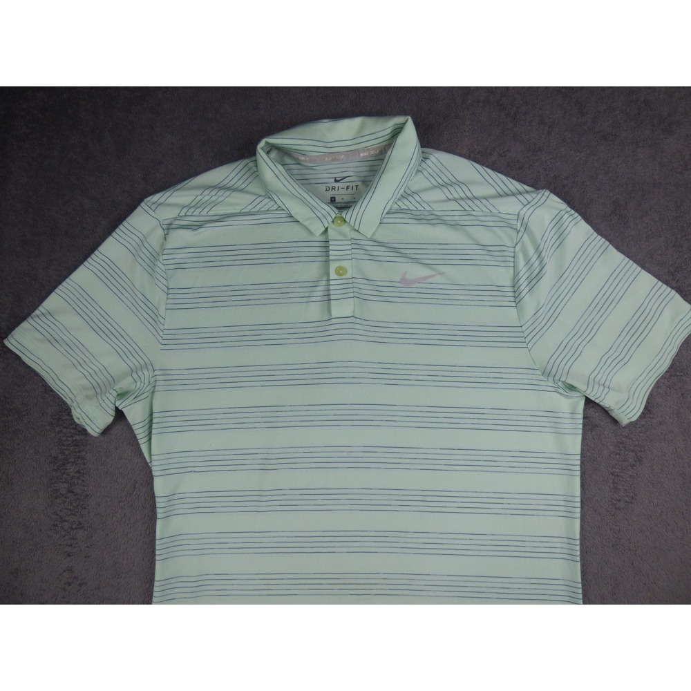 Nike Golf Dri-FIT Polo Shirt Mens Medium Mint Green Striped Short Sleeve M